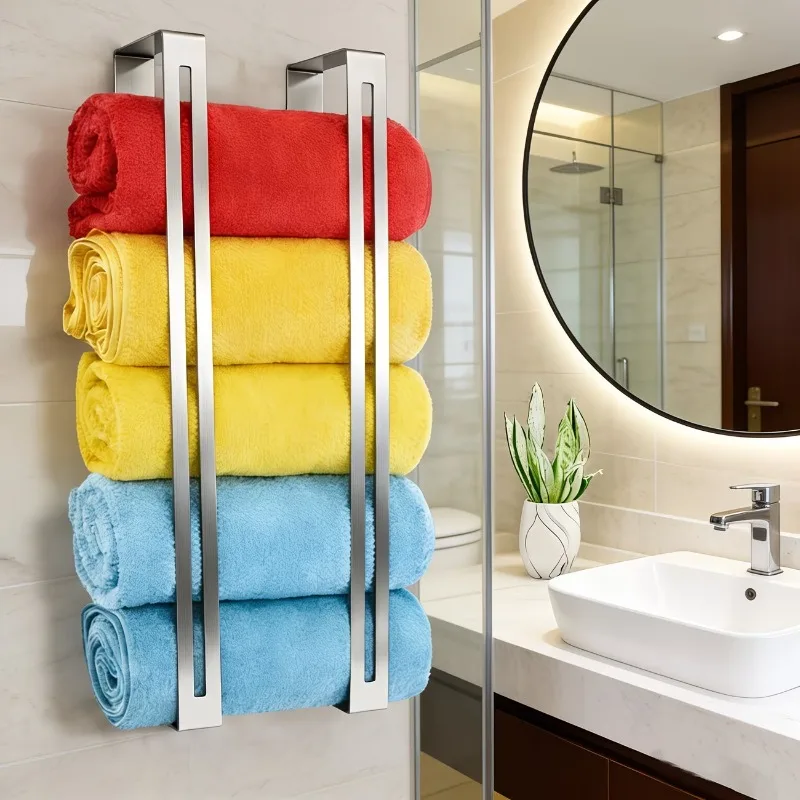 Stainless Steel Wall Towel Holder Storage Shelf Floating Towel Rack Display Stand Home Organizer Hanger Bathroom Accessories