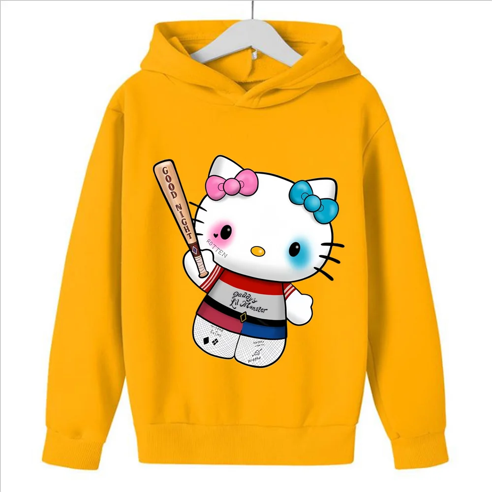 New Casual Kawaii Hello Kitty Hoodie Kids Clothes Girls Clothing Fashion Baby Boys Clothes Autumn Warm Sweatshirt Children Tops