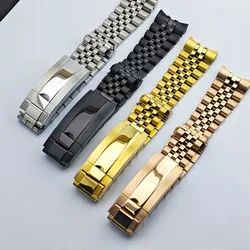 20mm Silver Gold Rose Gold Watch Strap Steel Male Watch Accessories Replacement Bracelet Fits GMT Case Folding Buckle