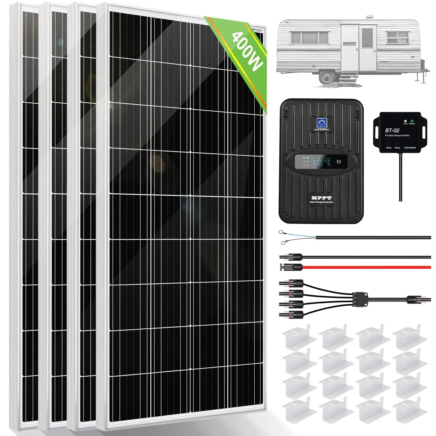 

ECO-WORTHY 400 Watt 12 Volt Premium Solar Panel Kit :4pcs 100W Solar Panel+ 40A MPPT Charge Controller+ Bluetooth Module+