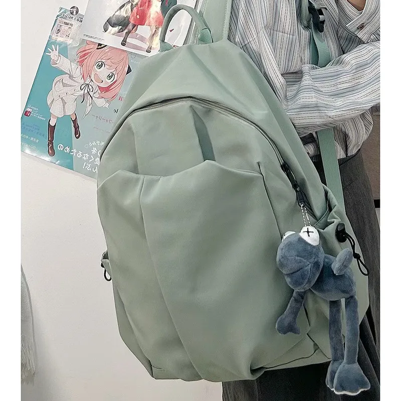 Bolsas escolares monocromáticas para mulheres, softback casual, grande capacidade, zíper, mochilas de nylon, linha de costura, 2024, alta qualidade