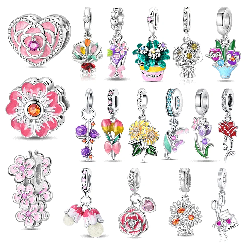 

2025 Hot Sale Charms Bead 925 Sterling Silver Rose Daisy Violet Exquisite Flower Dangle Fit Bangle Bracelet Necklace DIY Jewelry