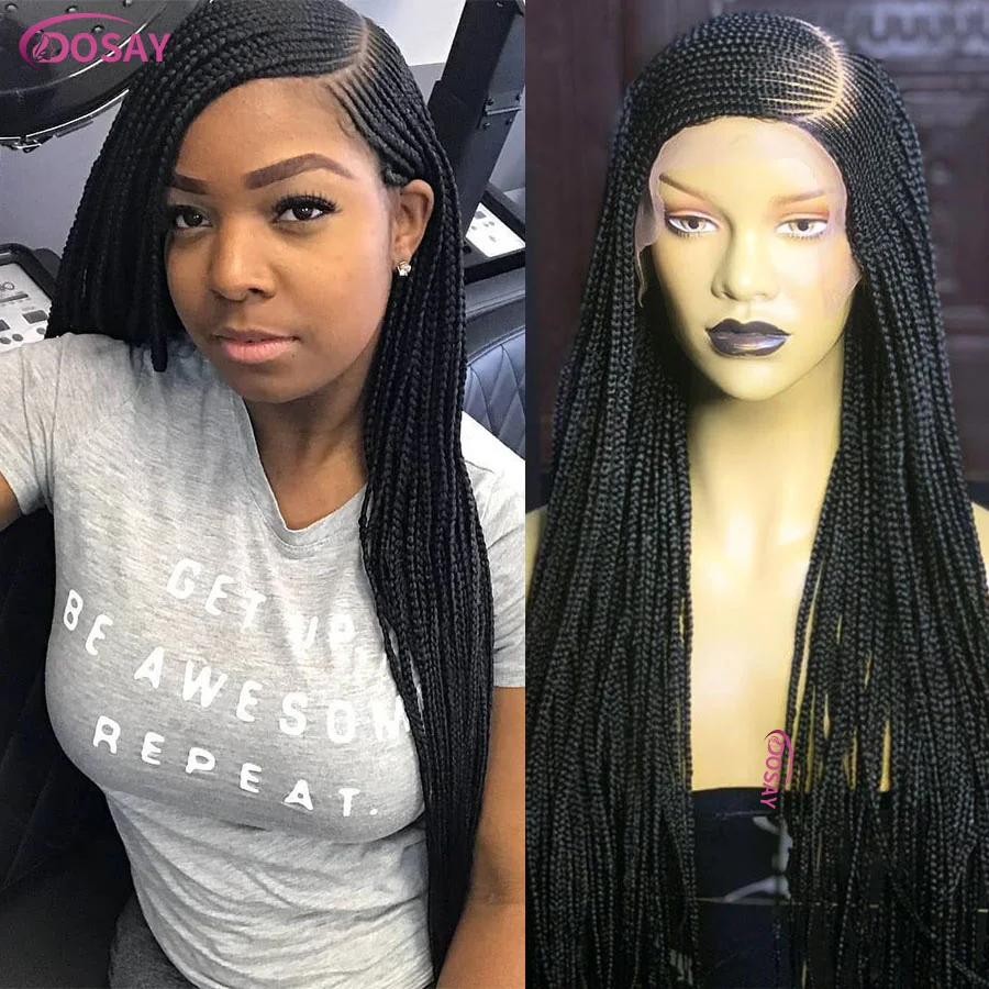 

Synthetic Full Lace Box Braided Wigs Side Part Cornrows Braids With Baby Hair Goddess Knotless Braids Wig For Black Women 36Inch