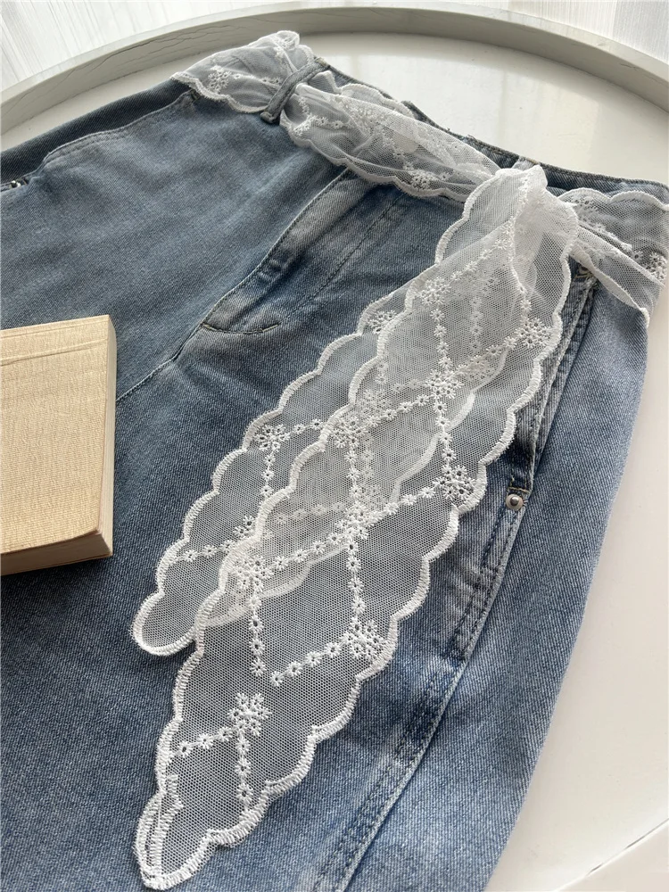 New Long Thin Lace Belt for Women Embroidery Skirt Jeans Belt White Ribbon Waist Rope Slender Strip Silk Scarf Headband