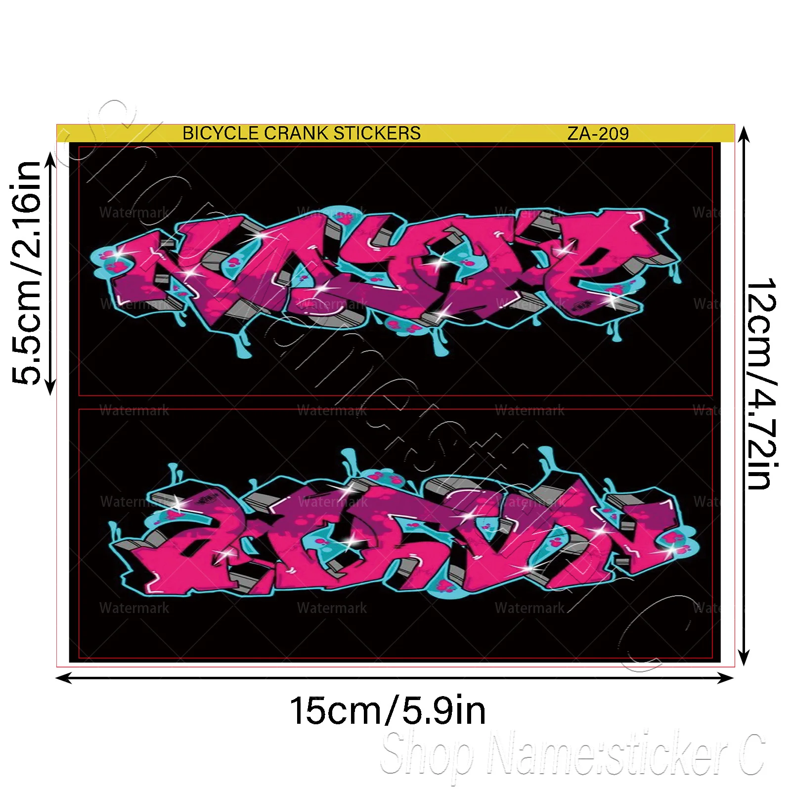 2Pcs/Set Pink Graffiti Letter Bike Crank Arm Protective Stickers, Waterproof Scratch-proof Vinyl Decals for Bicycle