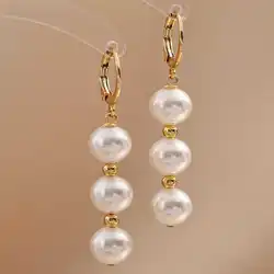Highlights 8MM White Shell Pearl Earrings 18K Thanksgiving Gift Wedding Hook New Year Accessories Classic Mother's Day