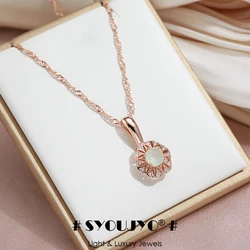 SYOUJYO Lake Green Natural Zircon Pendant Necklace For Women 585 Rose Gold Color Wedding Fine Jewelry Classic Collarbone Chain