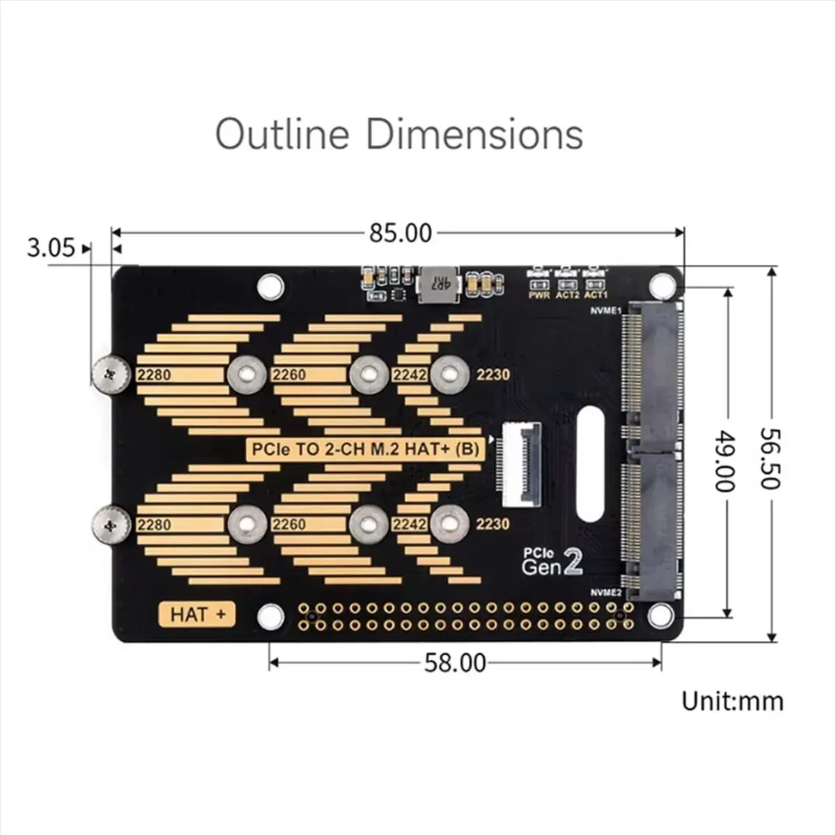 ^&*Summer sale- For 5 PCIe to 2CH M.2 HAT (B) Compatible 2280 NVMe M.2 SSD HAT with 16P Cable 5GbpsData Rate with Cooler