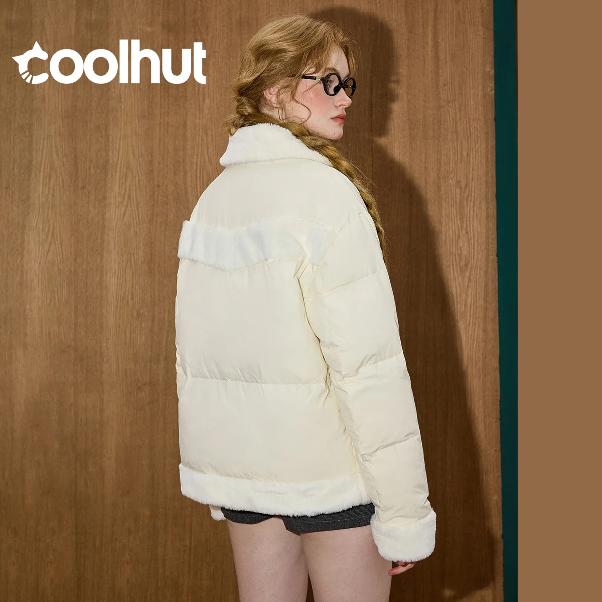 COOLHUT 2025 Winter Women's 90% Down Lapel Parka Faux Shearling Accent Puffer Relaxed Quilted Jacket Plush Thermal Lining