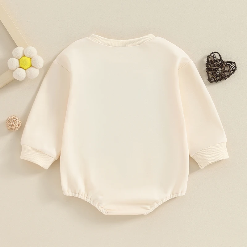 Baby Girls Cute Romper Long Sleeve Daddys Mamas Girl Letter Embroidery Sweatshirt Bubble Jumpsuit Spring Outfit