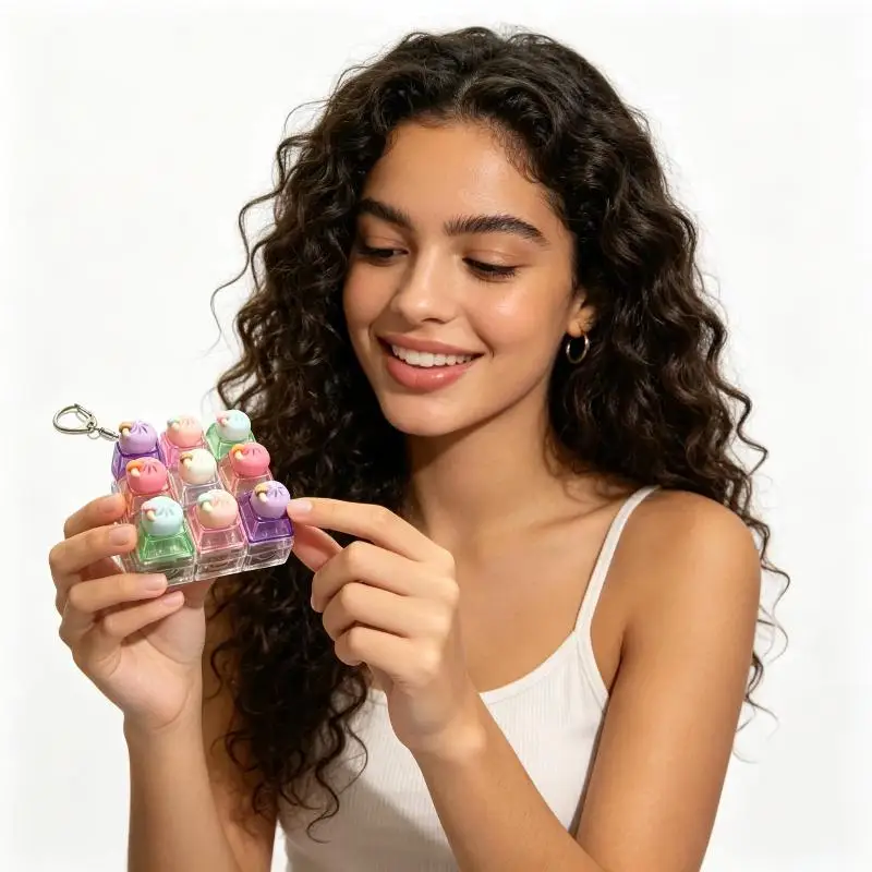 Keyboard Fidget Toy Keychain With Led Light 9-Button Clicker Fidget Stress Relif