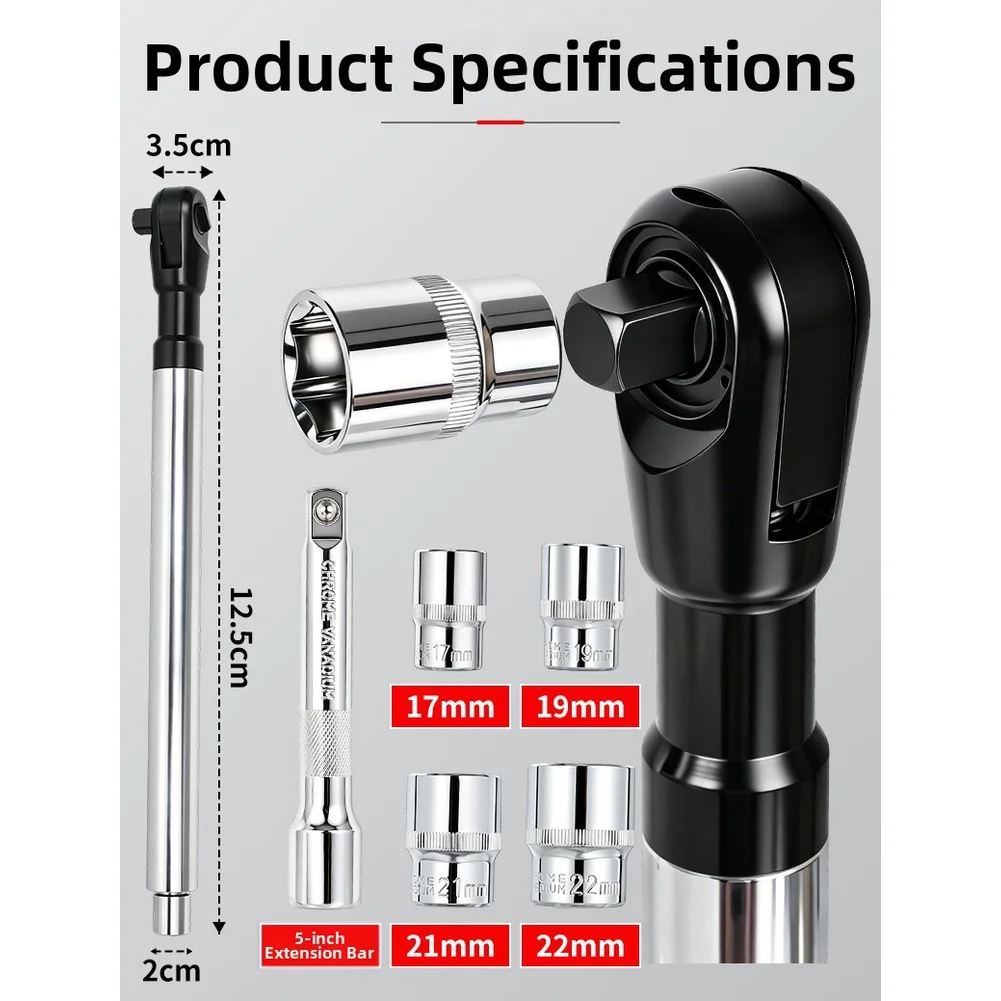 Extended Length 1/2 Inch Ratchet Wrench with 72 Tooth Mechanism for Low Swing Angle Operation in Confined Areas