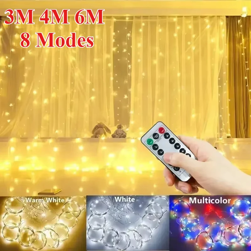 6x3M/3x3m Curtain Garland on The Window USB Power Fairy Lights Festoon with Remote Wedding Garland Led Lights Christmas Decor