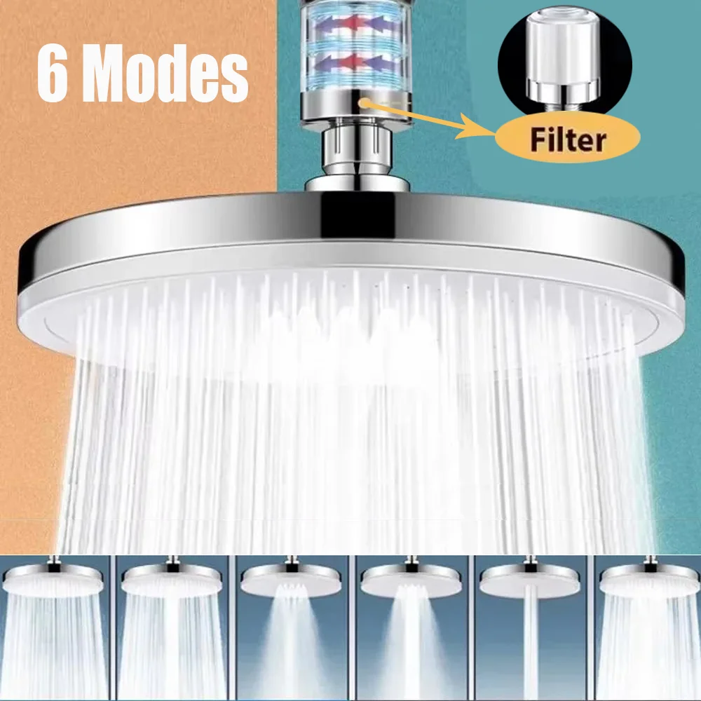 New 230mm Big Panel Large Flow Supercharge Ceiling Mounted Shower Head Set 6 Modes High Pressure Bathroom Showerhead with Filter