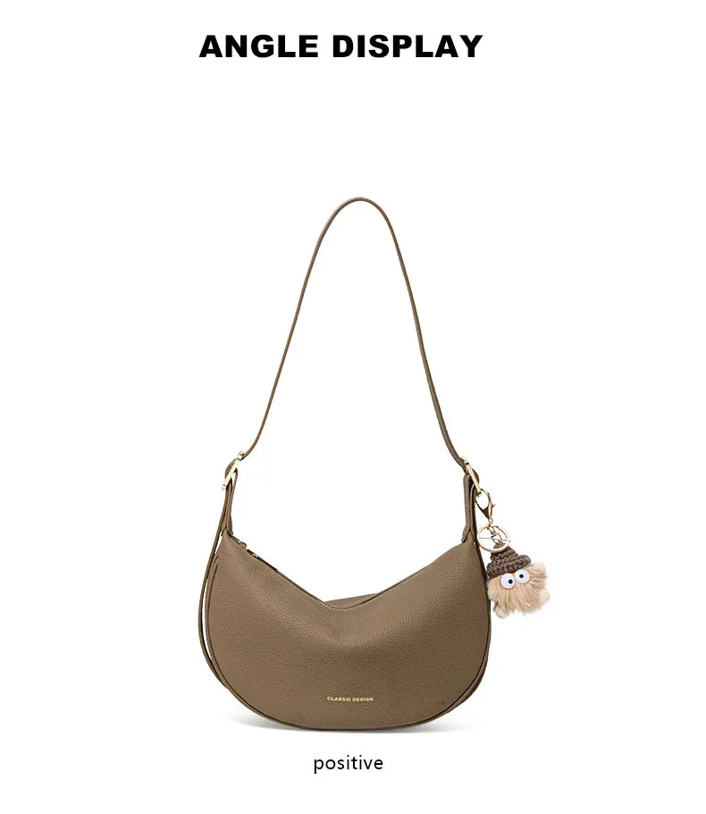 Echte Leder-Umhängetasche für Damen, hochwertige Unterarmtasche, exquisites Design in Knödelform, weiße Einzelschultertasche – Detail 8