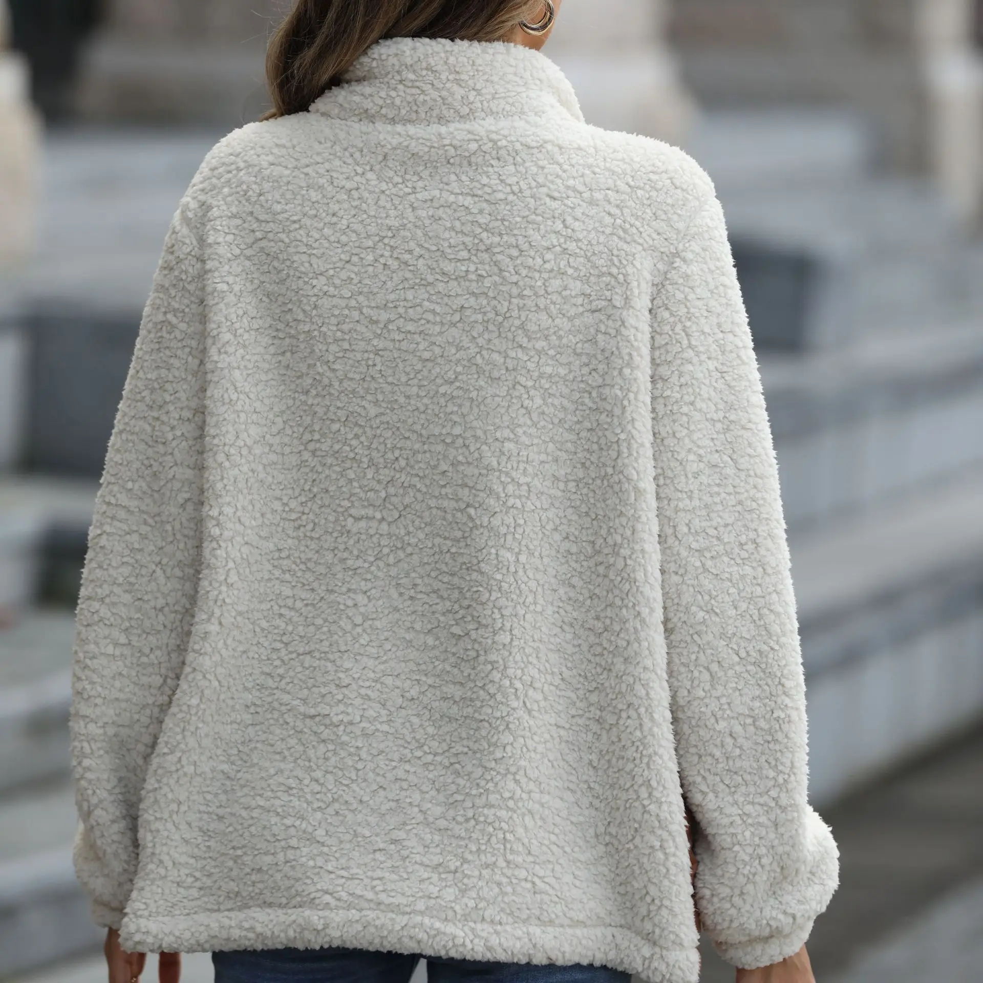 2025 FW Giacca reversibile da donna con stampa animalier Cappotto in peluche con cerniera Pannello a contrasto Manica lunga Capispalla casual