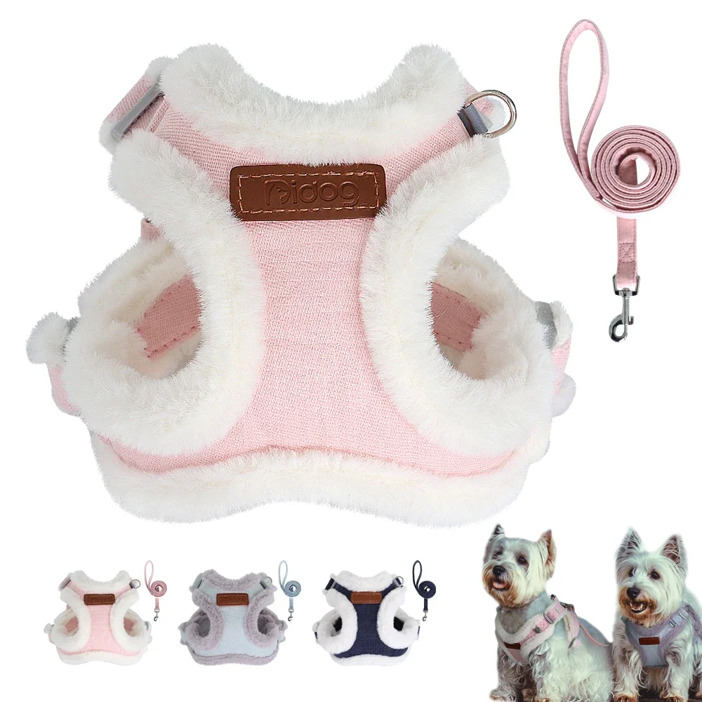 

Winter Warm Dog Harness Leash Set Soft Fur Padded Dogs Vest Harness With Lead Leash Adjustable for Small Medium large Dogs Cats