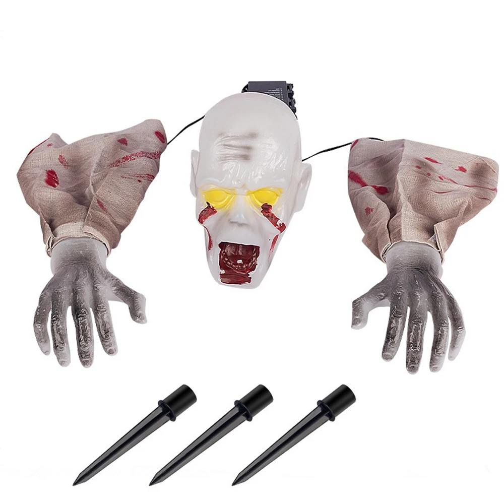 1PC Halloween Creepy Ghost Horror Ornament Glowing Skeleton Ground Plug Hands Set Warm Light Skeleton Decoration Street Lamp