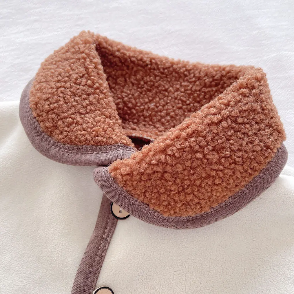 Baby-Jungen- und Mädchen-Wildlederjacke mit Sherpa-Futter, Kinder-Warmmantel mit Revers, einreihig, mit Taschen, Herbst-Winter-Oberbekleidung für Kleinkinder – Detail 4
