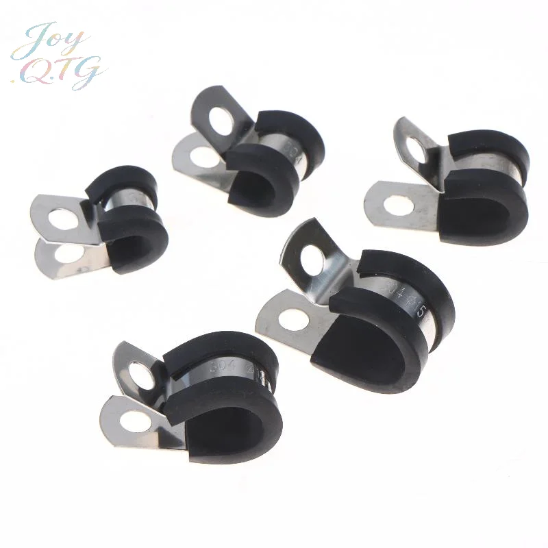 10Pcs Dia 6-20MM Stainless Steel Cable Clamps Rubber Cushion Cushioned Insulated Wire Line Tube Pipe Fixed Bracket Metal Clip