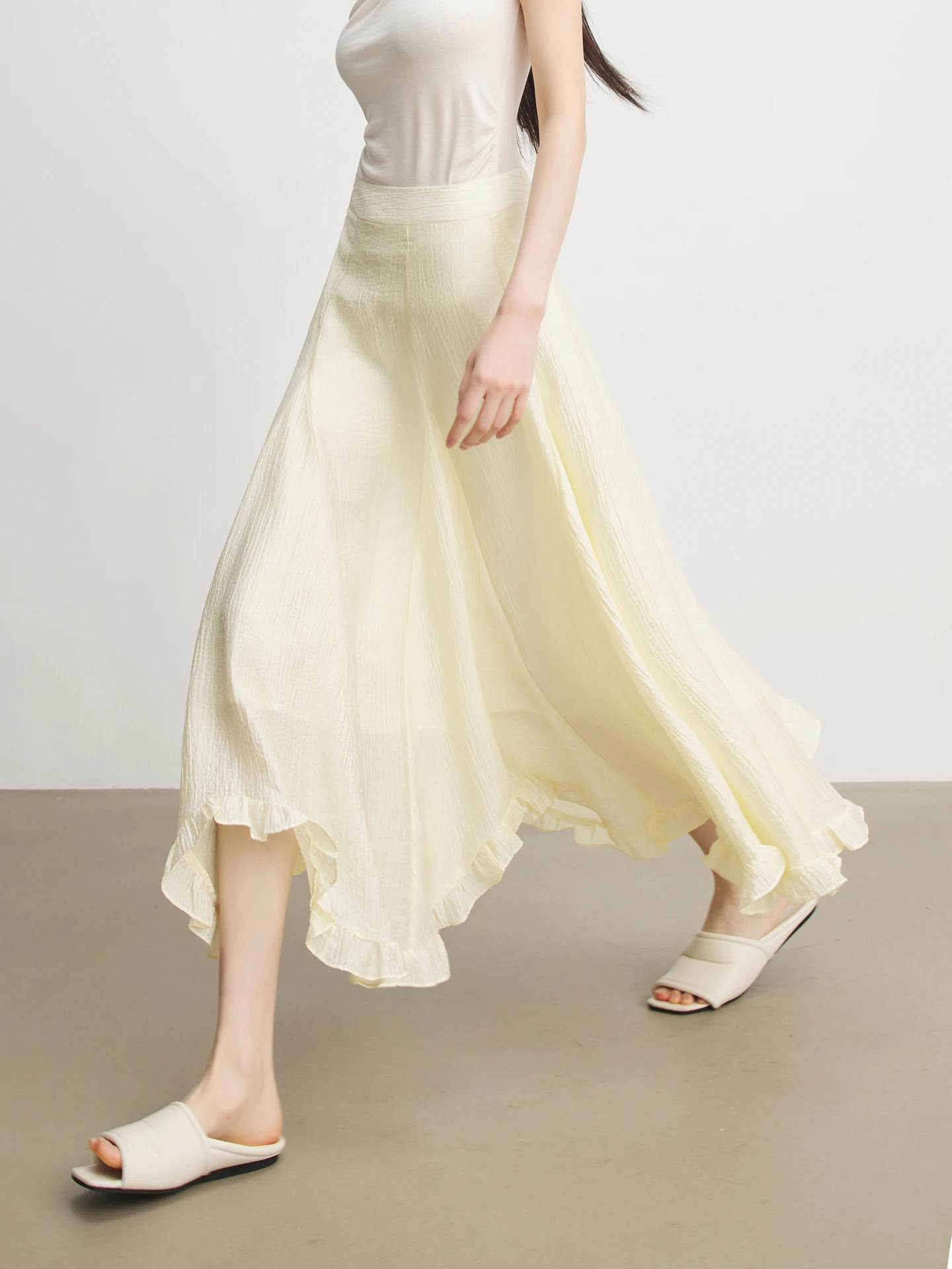 

Женская длинная юбка Annata Irregular Yellow Lace A-Line с высокой талией, влагоотводящая, для весны