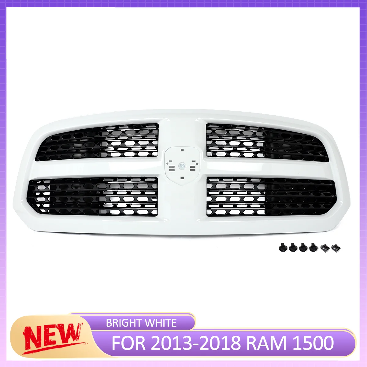 

Bright White Car Front Grills fit for Dodge RAM 1500 Laramie 2013-2018 Front Bumpper Upper Grille Air Inlet Grid Mesh Grills