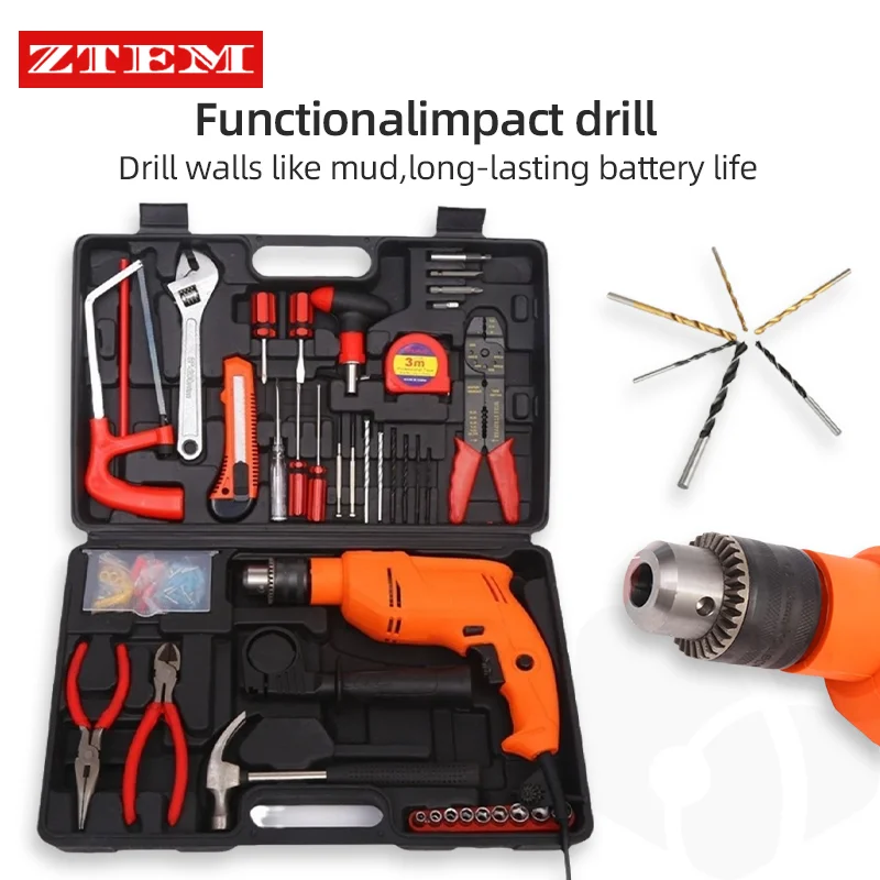 

ZTEM Electric Drill Power Tool Sets Automotive Tools Auto Repair Complete Kit Toolbox Screwdriver Saw Pliers Tooling Power Tools