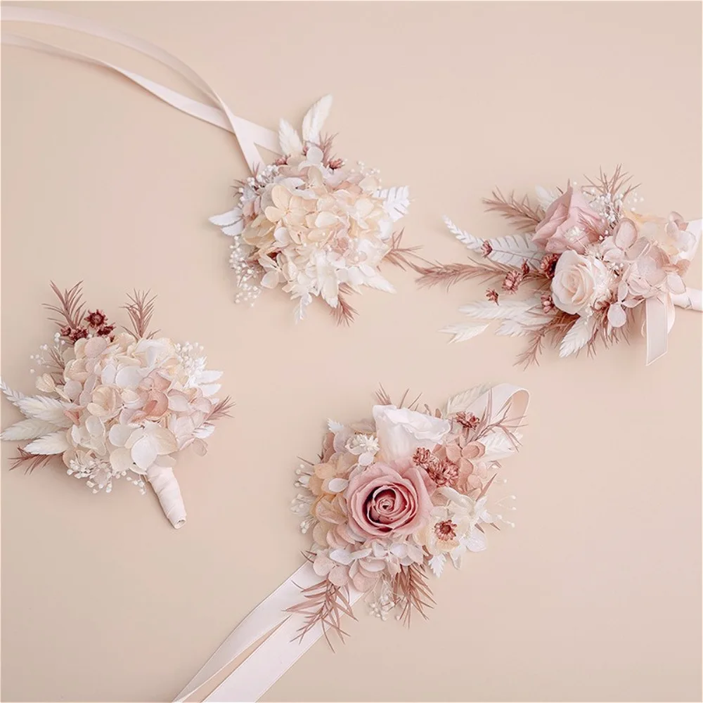 

Boho Wedding Preserved Flower Boutonniere & Wrist Corsage Set for Wedding Couple Groomsman Bridesmaid Wedding Accessories