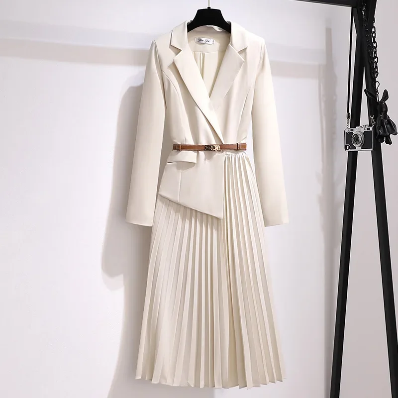 Cotton Women Suits 1 Piece Blazer Long Jacket With Belt Formal Office Lady Business Work Maxi Coat Fall Outfit