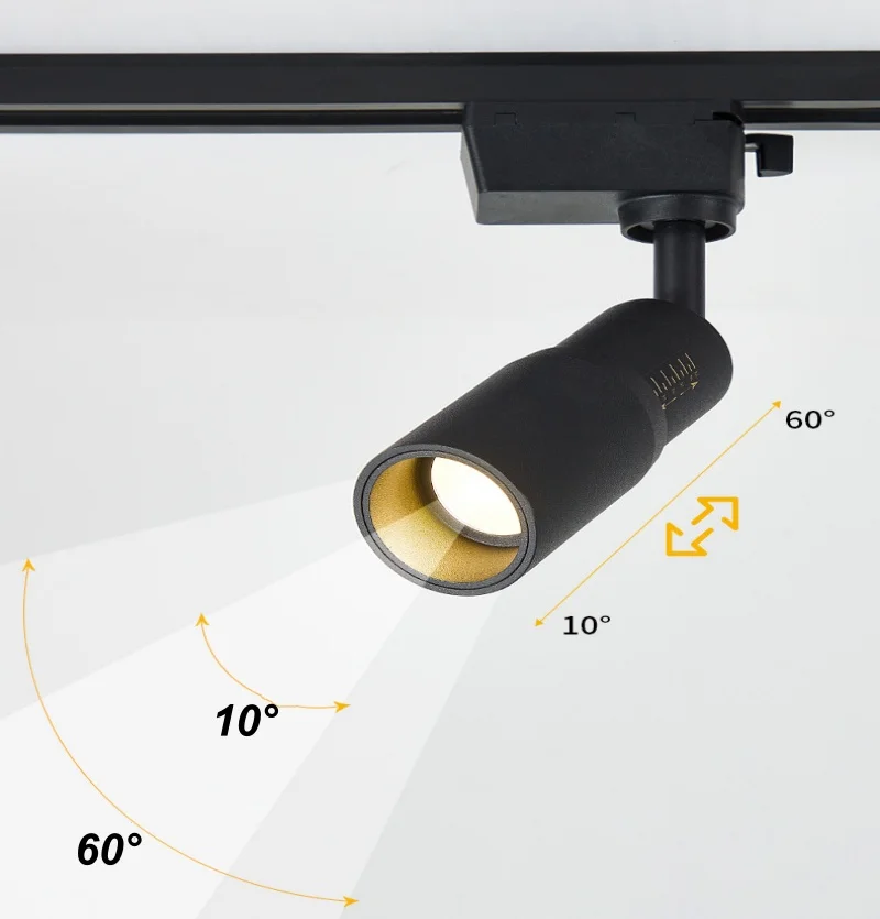 7W15W 10 to 60 Degree Beam Angle Adjusted Zoomable LED Track Light, Black Narrow Beam Ceiling Zooming Spot Picture Lighting