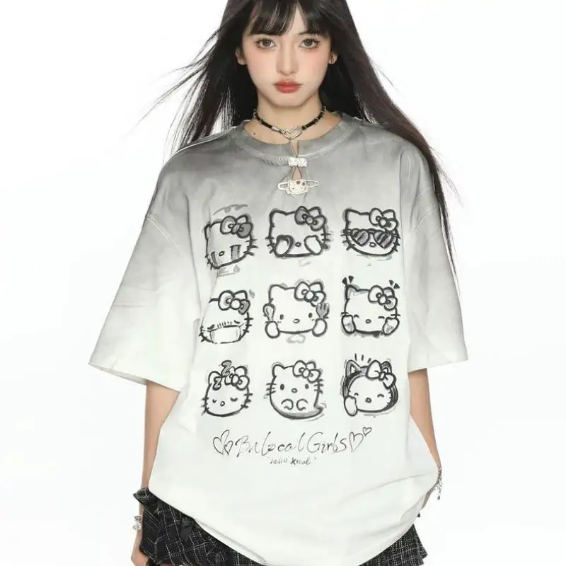 

Hello Kitty Sweet and Cool Y2K Gradient Short-Sleeved T-Shirt for Women In Summer Hot Girls Half-Sleeved Slim Shoulder Top New