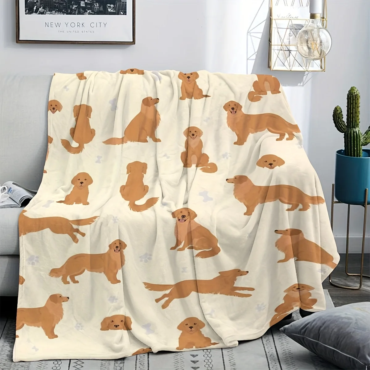 Golden Retriever Flannel Blanket - Soft Lightweight All-Season Sofa Camping Throw