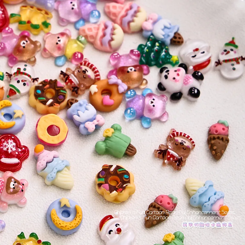 20PCS 3D Mix Colorful Ice Cream Donuts Cute Bear Christmas Resin Nail Art Rhinestone Decoration Manicure Parts Supplies Charms