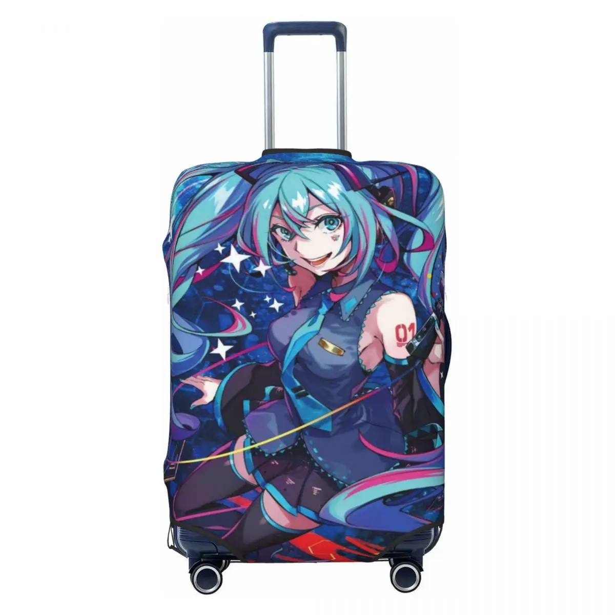 カスタム初音ミク-vocaloid-ロックアニメ荷物カバープロテクター面白い旅行スーツケース保護カバー-18-32-インチ用