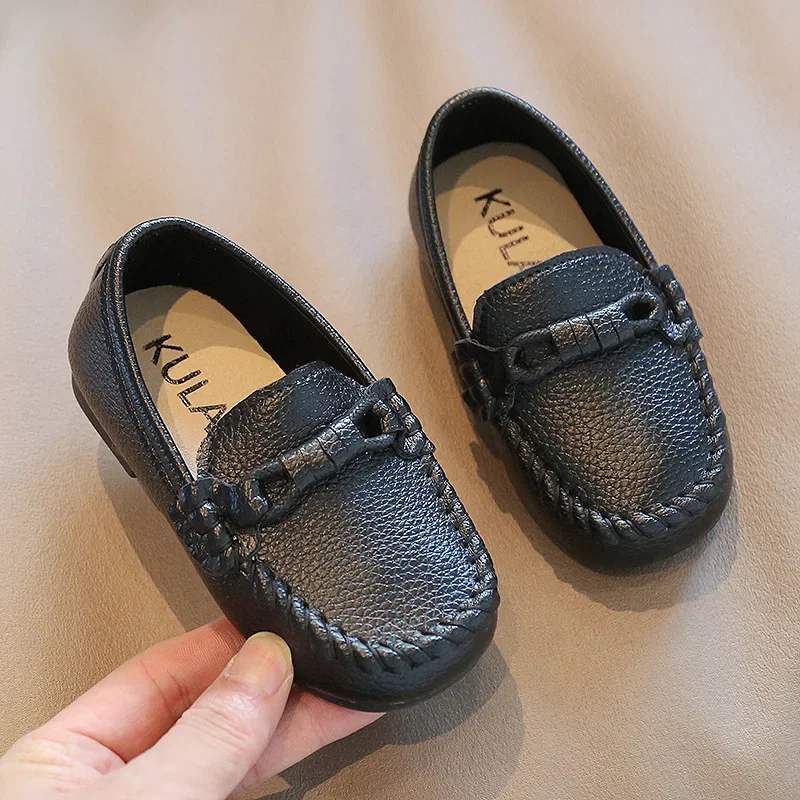 Boys Leather Shoes Black White for School Party Wedding Kids Formal Flats Loafers Slip-on Soft Loafers Children Moccasins 21-30 image 6