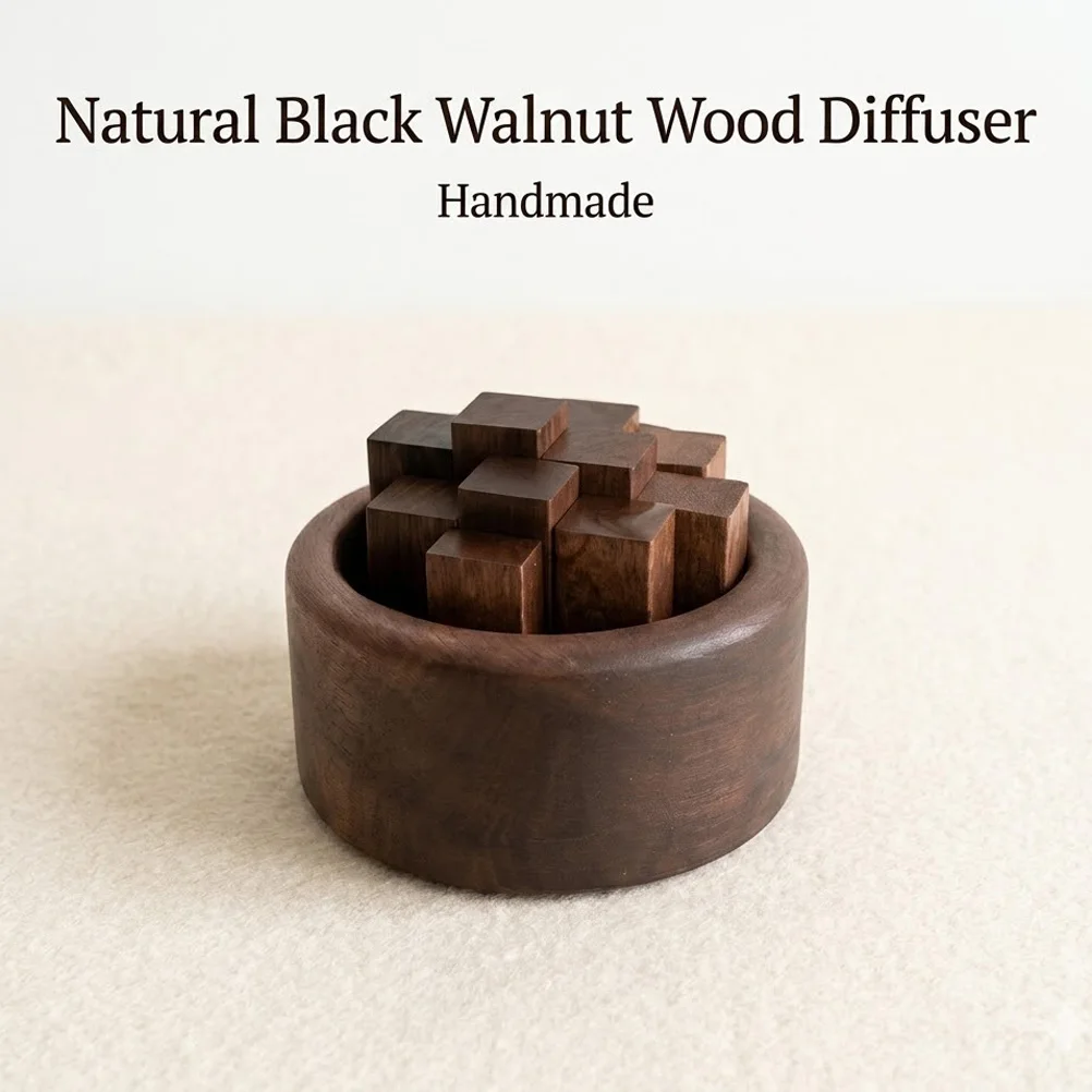

Handmade Black Walnut Wood Essential Oil Diffuser Creative Block Solid Wood Aromatherapy Ornament for Car Home Office Decor