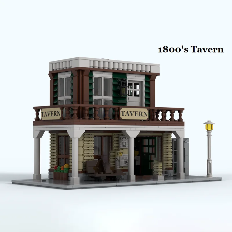 Klocki konstrukcyjne City Street View, model karczmy z XIX wieku, technologia klocków, DIY, montaż, średniowieczny dom, zabawki świąteczne.