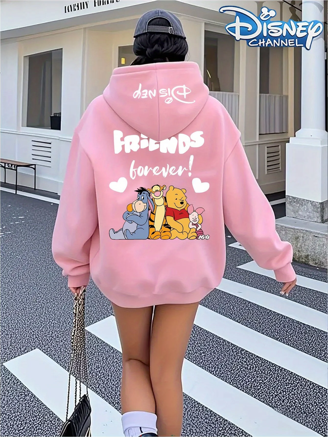 سلسلة ديزني ويني آيرز سويت كول مقترنة مع أزياء الشارع للخريف/الشتاء بقلنسوة بسحاب كبيرة الحجم للنساء البالغات #1