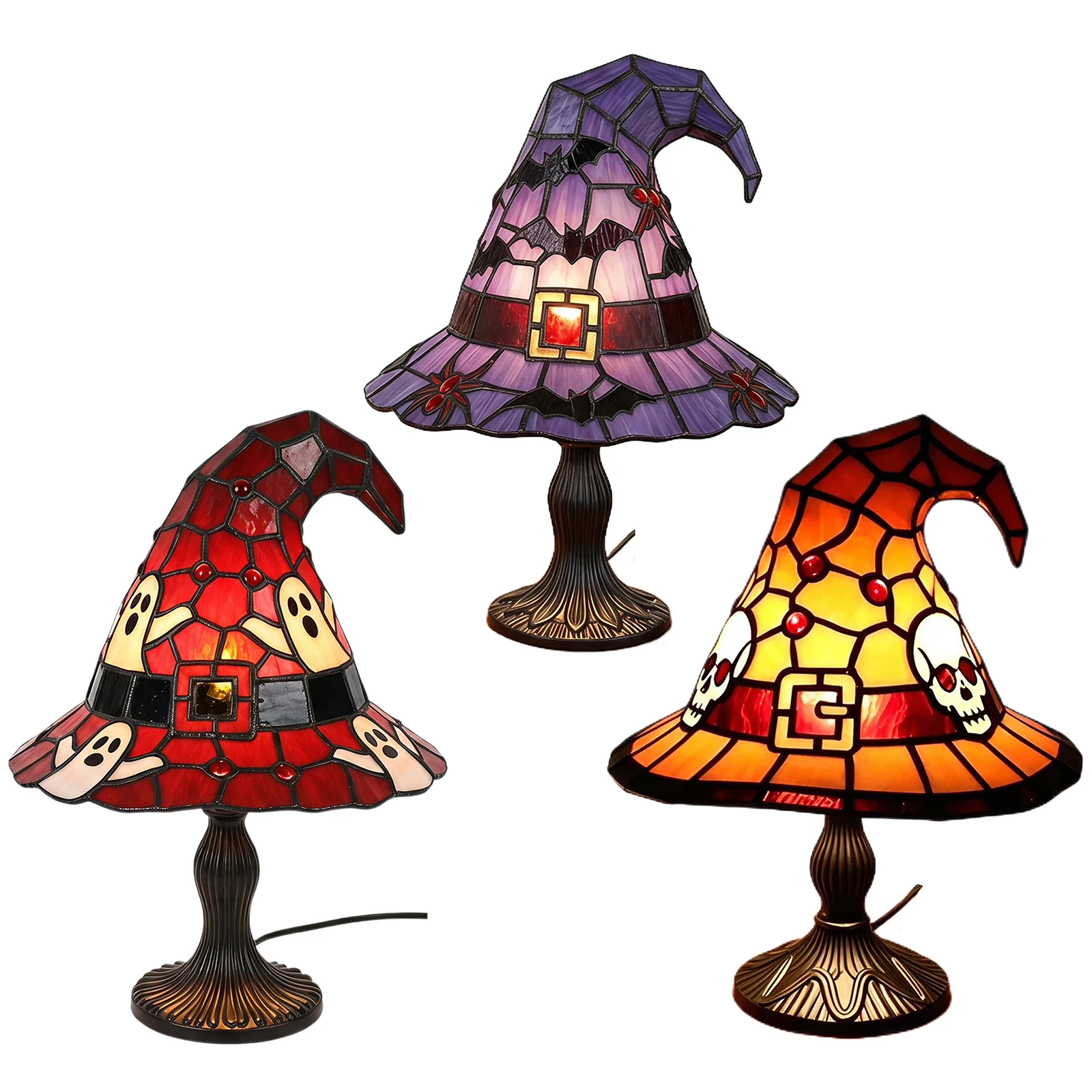 Witch Hat Lamp Multifunctional Handcrafted Retro Resin Witch Lamp Wear Resist Halloween Tabletop Lamps for Bedroom Bookshelf