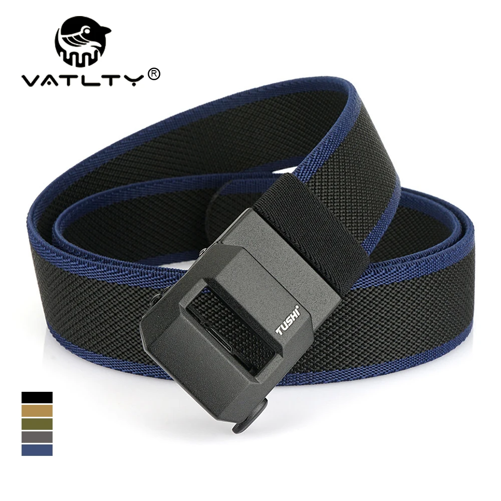 VATLTY Fashion Elastic Belt Matte Metal Automatic Buckle Jean Belt Soft Genuine Nylon Stretch Waistband Casual Belt for Men