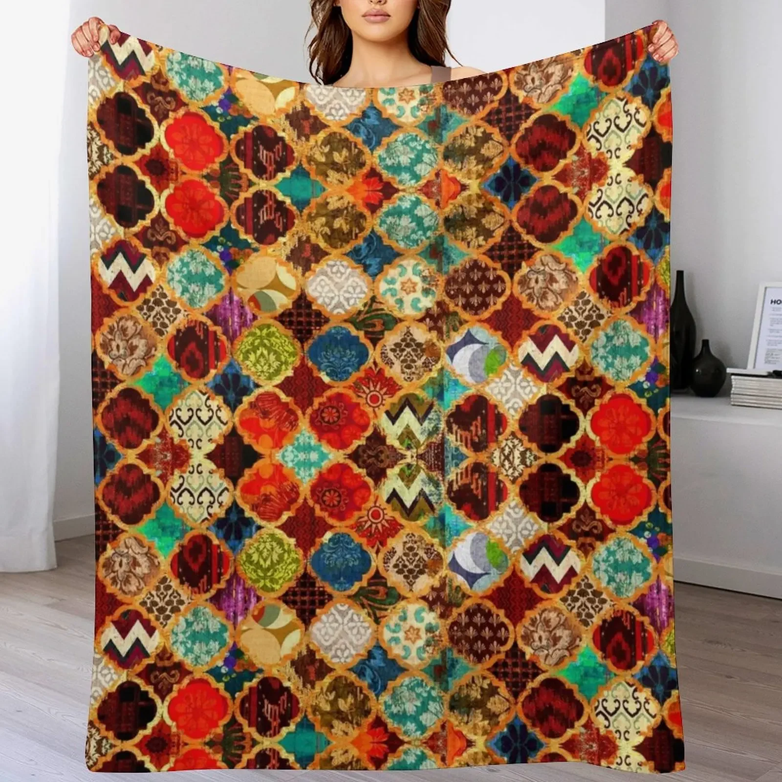 

Epic Colored Traditional Moroccan Artwork. Throw Blanket Plaid on the sofa Thins Sleeping Bag Hairys Blankets