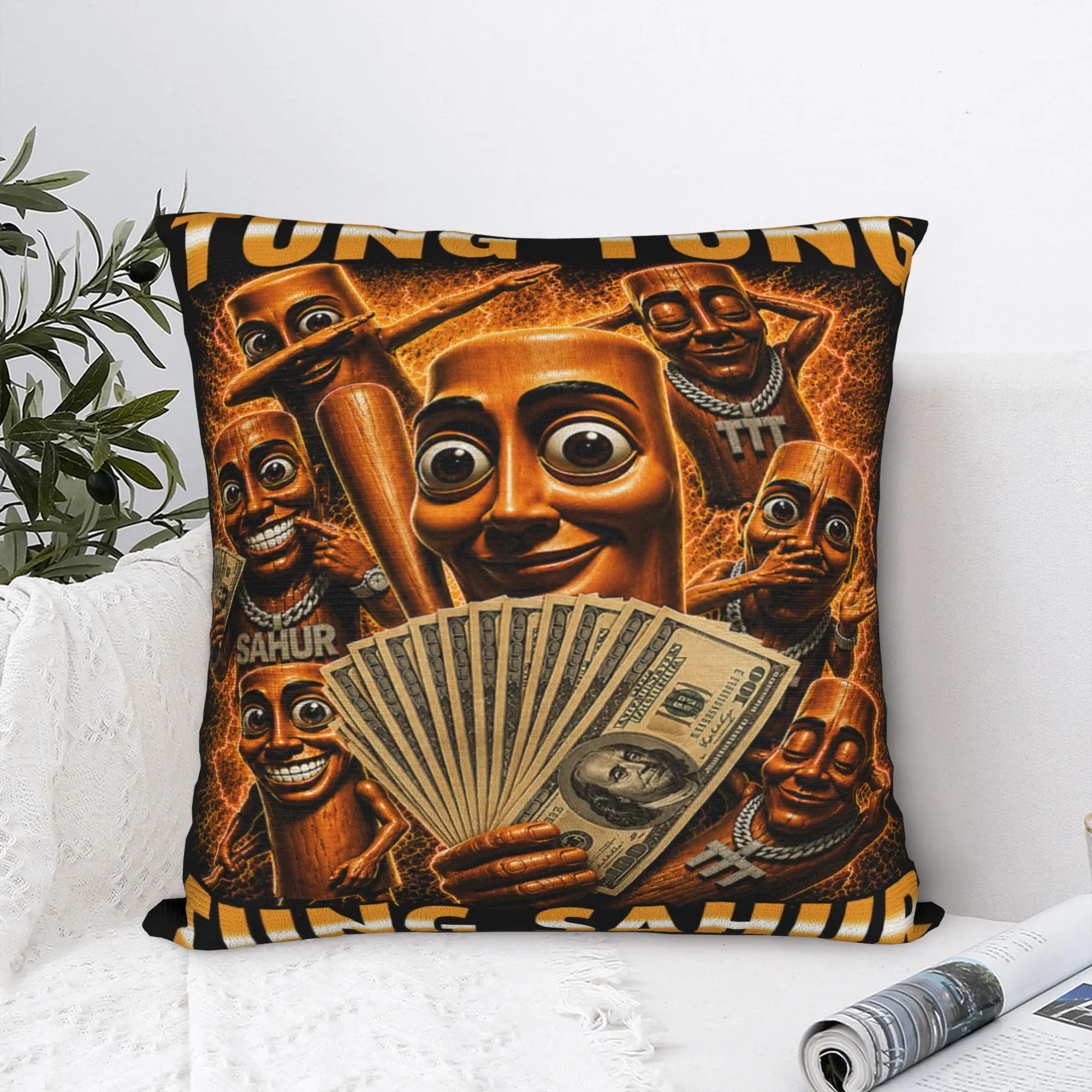 Tung Tung Tung Sahur is Calling Funny Viral Meme Pillow Case Graphic Pillow Cover For Wedding Party Home Decor Retro Pillowcases