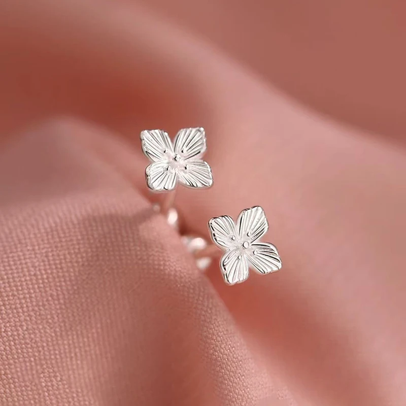 Silver Color Minimalist Flower Screw Bead Stud Earrings for Women Fashion Jewelry Exquisite Classic Accessories