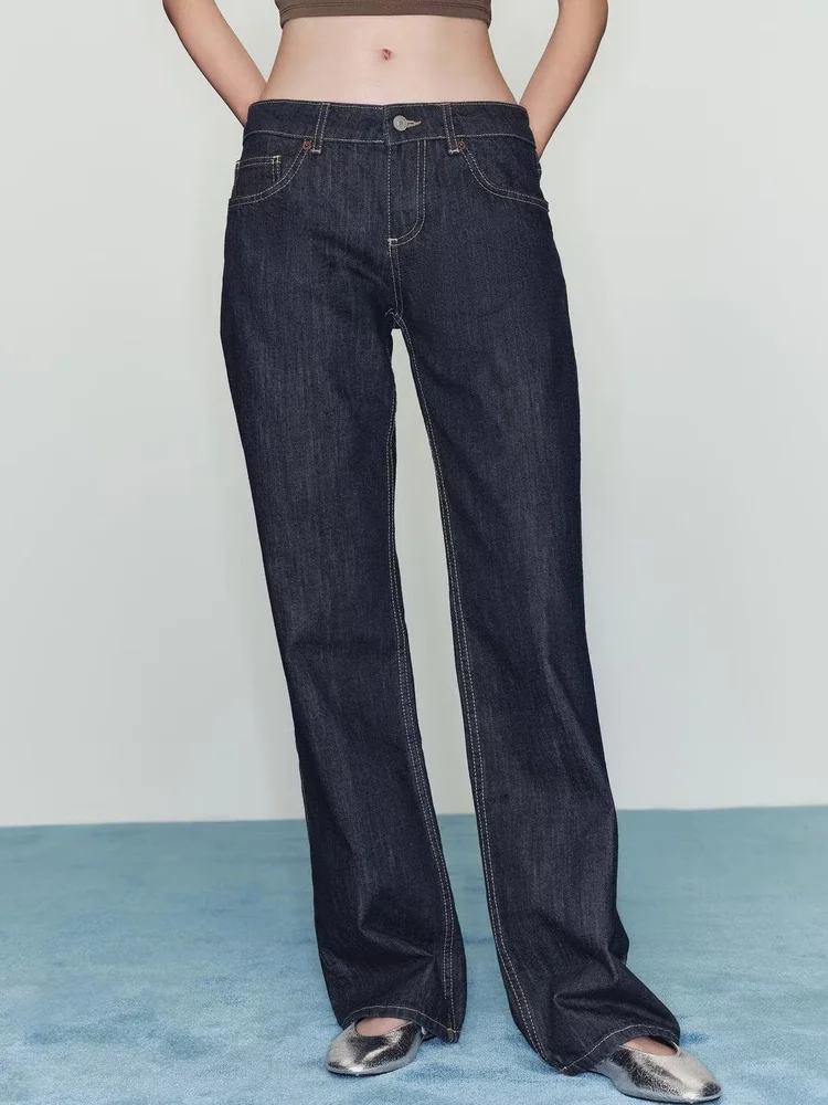 

Low Waist Casual Denim Jeans Women's New Fall 2025 ket Decorated Wide Leg Jeans Cotton Straight Cut Stretch Daily Wear
