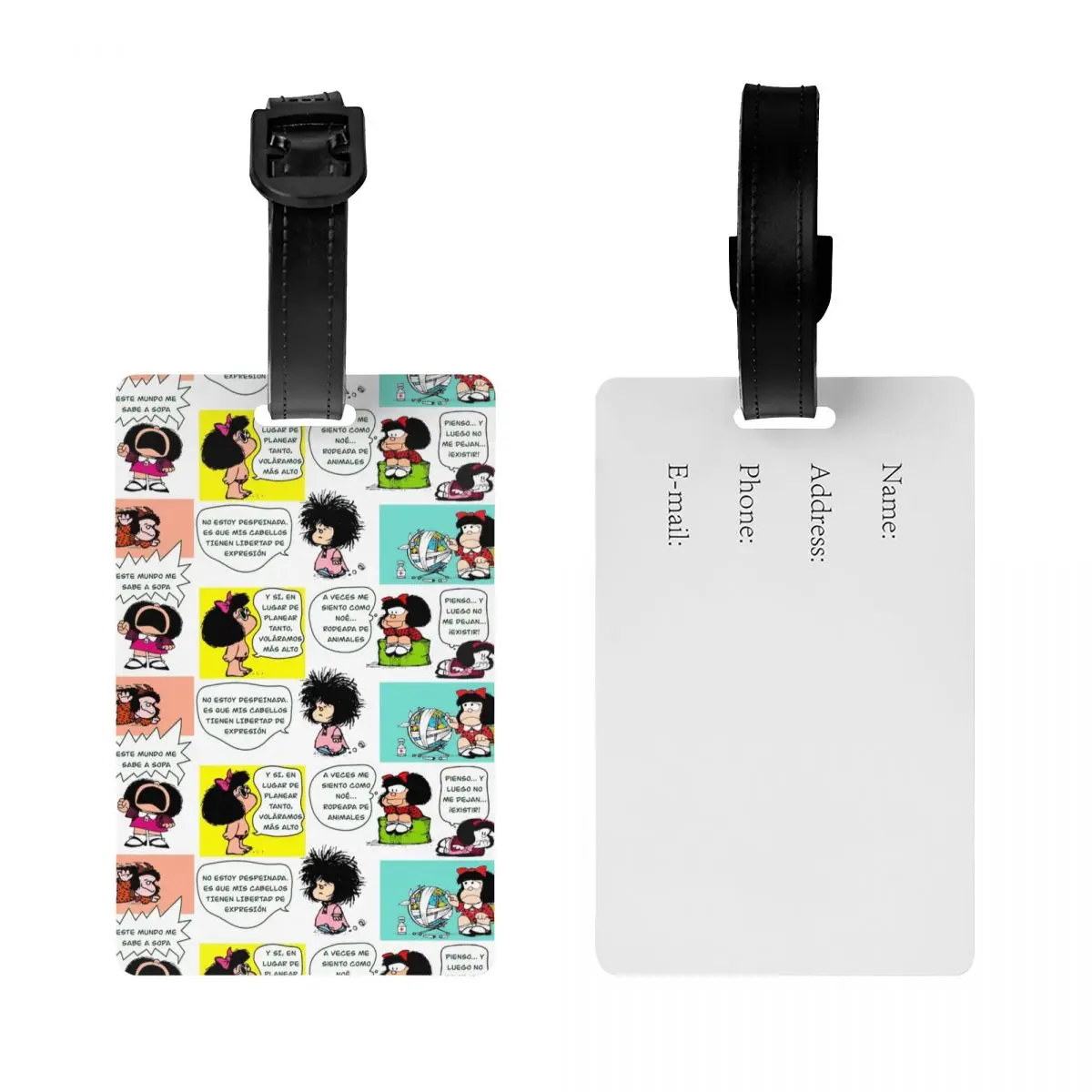 Custom Manga Quino Mafalda Luggage Tag With Name Card Kawaii Cartoon Privacy Cover ID Label for Travel Bag Suitcase