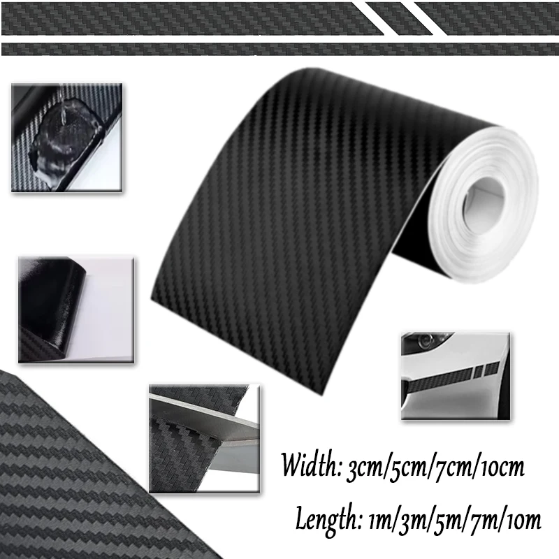 Carbon Fiber Car Tape Black Car Door Edge Guards Side Mirror Anti-Scratch Collision Strip Waterproof Protector Film Tape