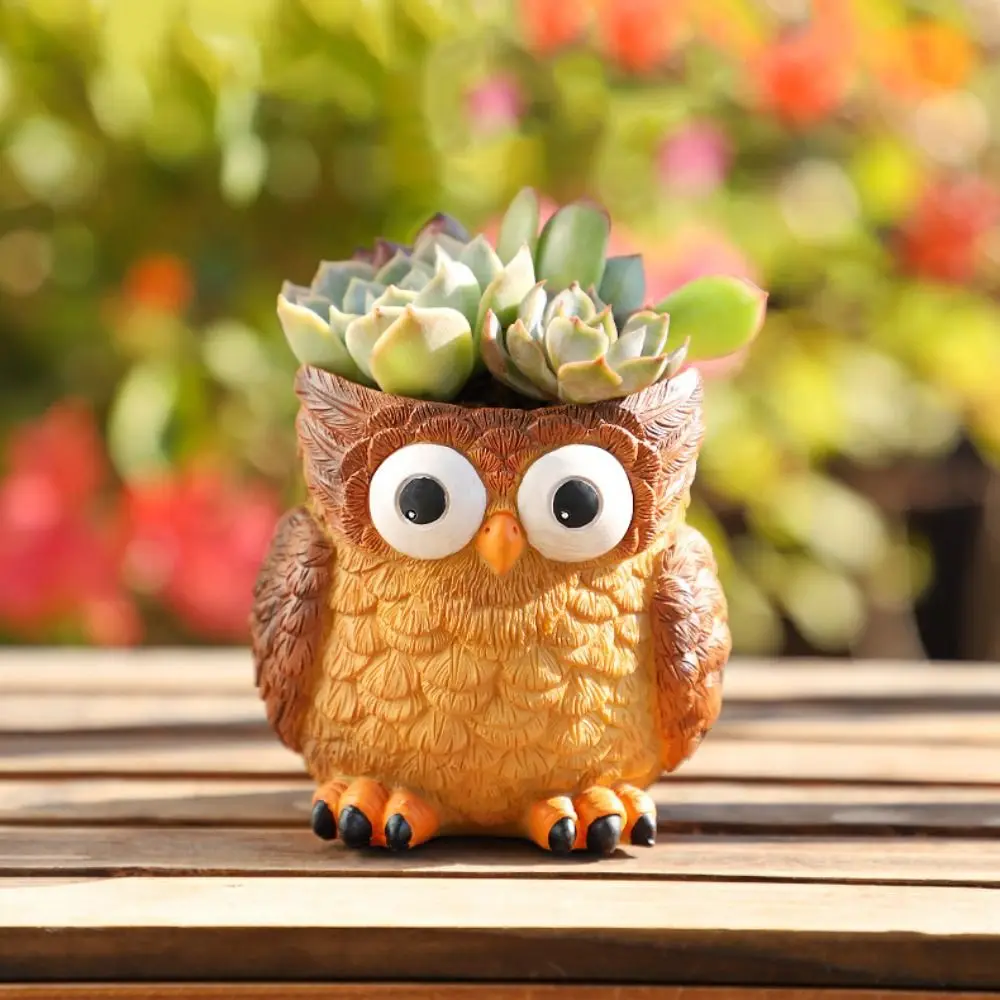 

Creative Resin Owl Planter Cute Cartoon Succulent Flowerpot Simulated Multifunction Animal Vase Desktop