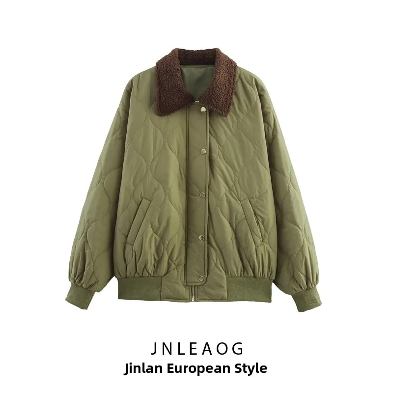 JNLEAOG Spring New Women's Faion Color Blo Loose Cotton Jaet Autumn Winter Casual Sle Long Sve Single Button Closure