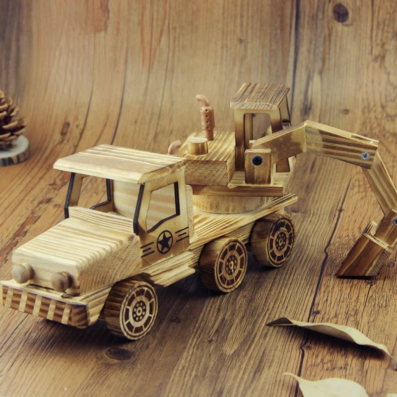 

Wooden Toy Car Model Children's Simulation Excavator Engineering Car Toy Excavator Car Model