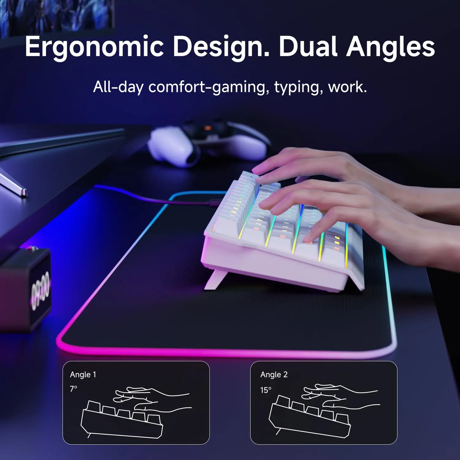 EWEADN F61 لوحة مفاتيح مكتب لاسلكية صامتة 61% تخطيط RGB تصميم مريح بطارية 2000 مللي أمبير في الساعة لوحة مفاتيح اتصال ثلاثية الأوضاع